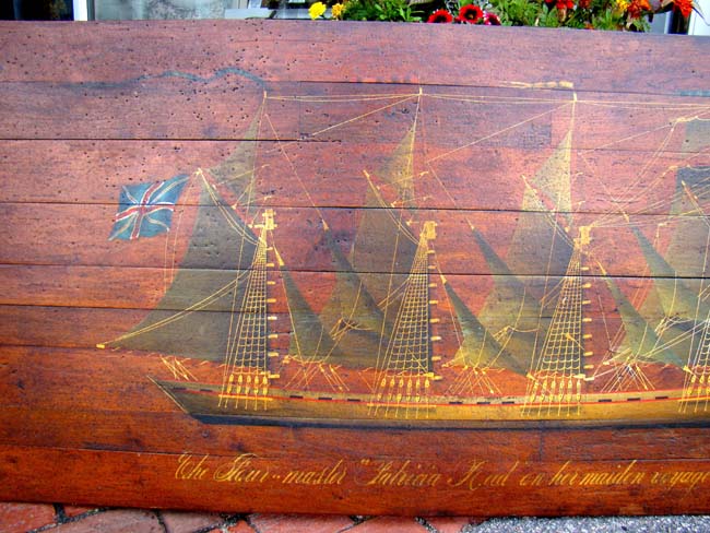 A hand painted panel depicting the British four-masted ship "Lahinia" on her maiden voyage August 17, 1813 — image 2